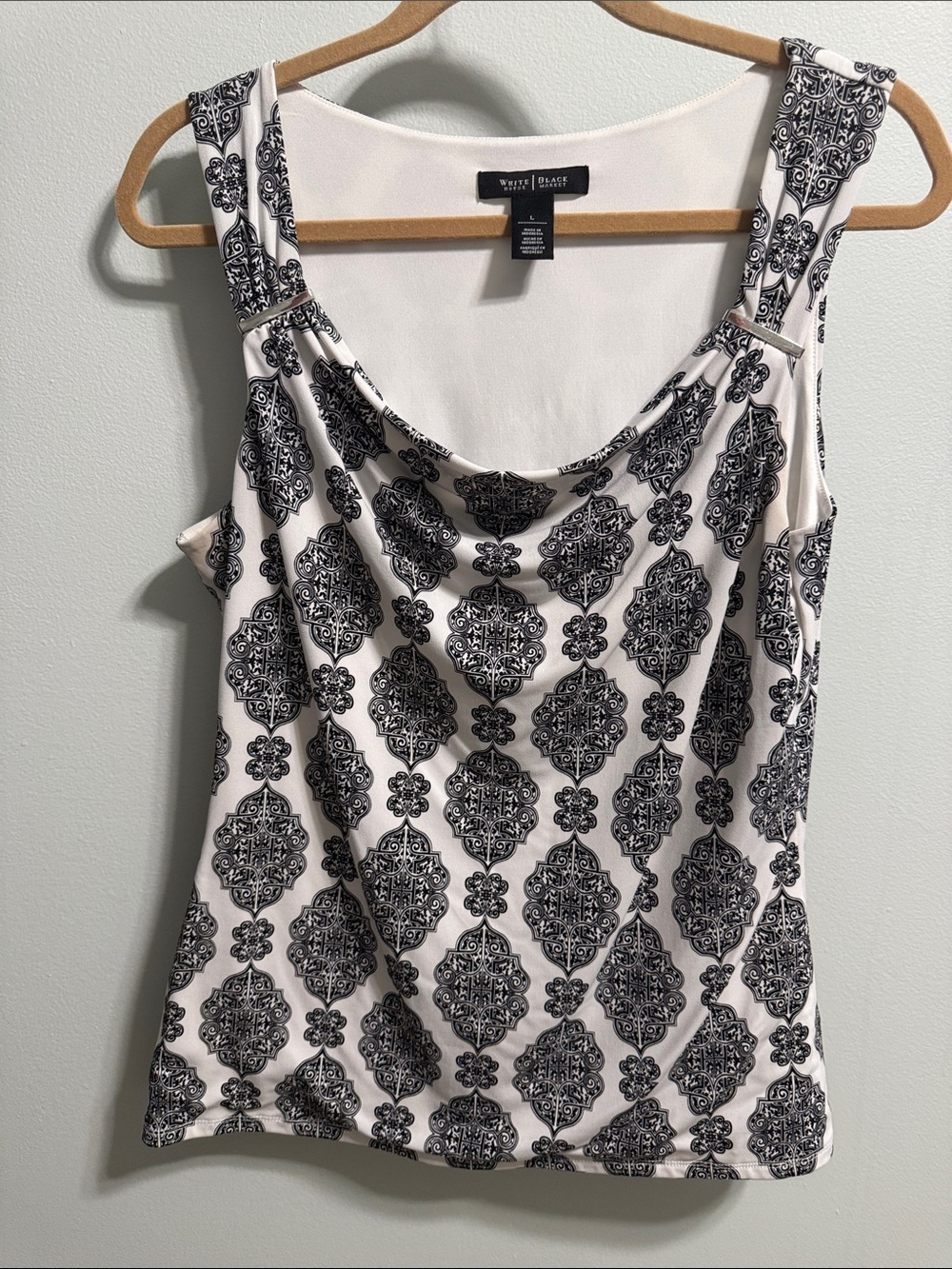 White House Black Market White Tank with Black Medallion Print